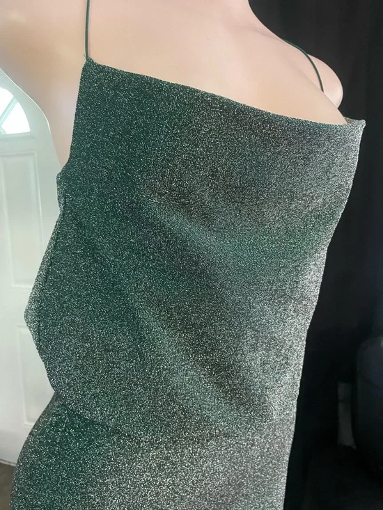 Sparkle glitter Slip Mini Dress in Metallic Green small top detailed stretch - Picture 3 of 7